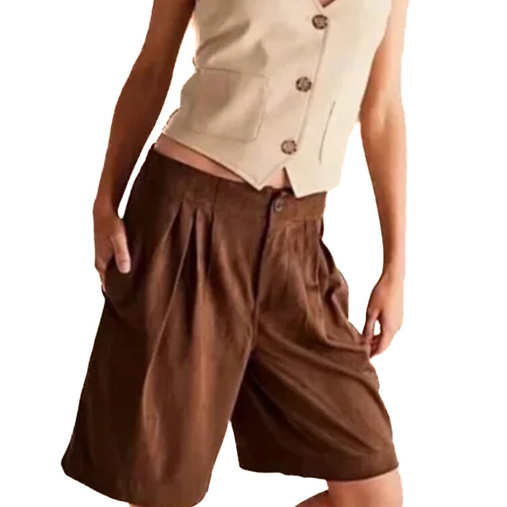 We the Free Straight On Vegan Suede Shorts Chestnut Brown Boho Soft Sz S NWOT